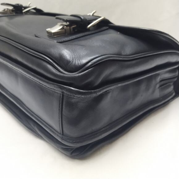 Coach Black Leather Double Pushlock Briefcase Laptop Business Crossbody Bag - Picture 15 of 16